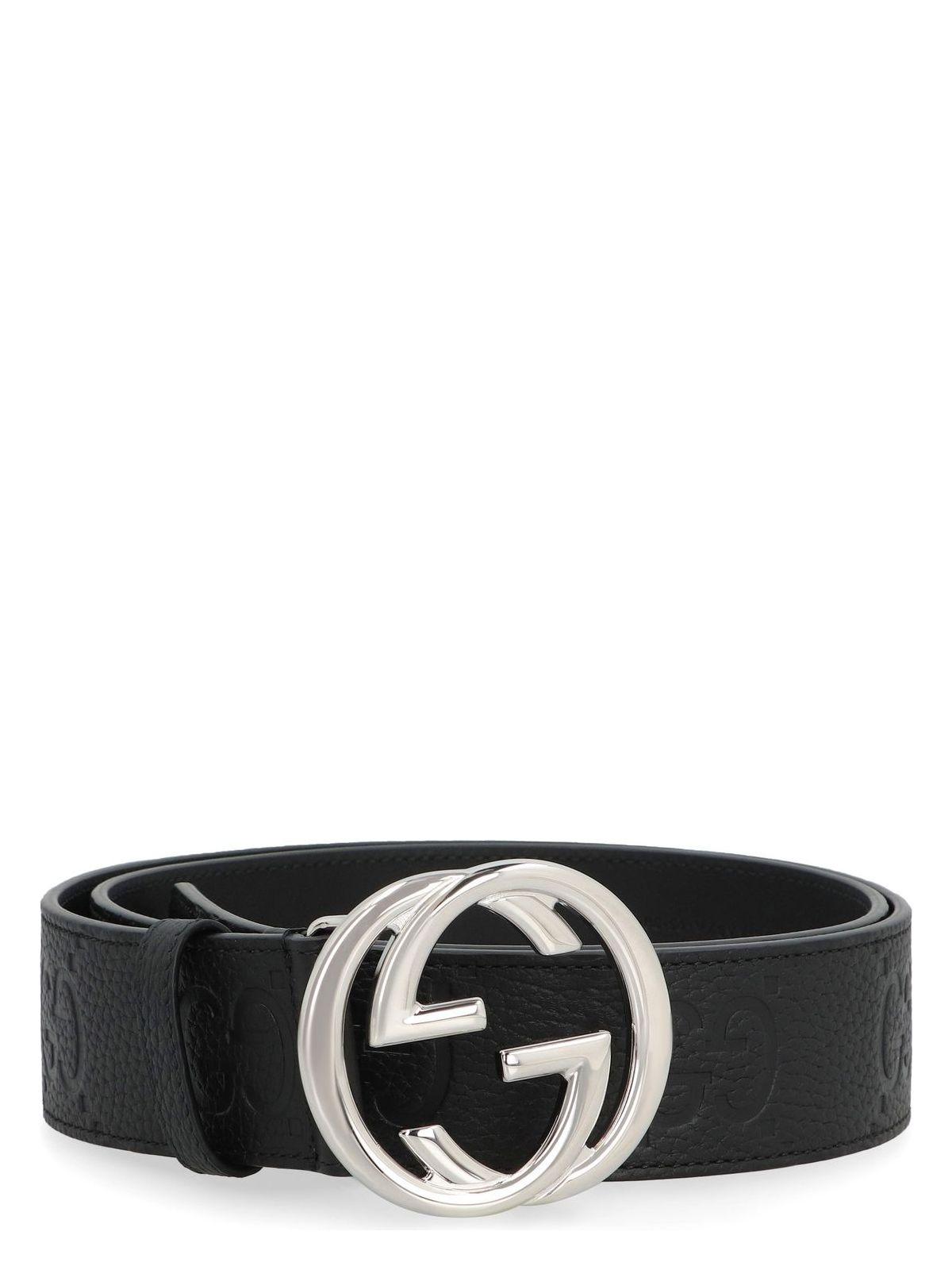 Gucci Men's Jumbo Leather Belt With GG Cross Buckle in Black