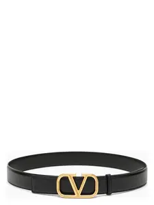Valentino Garavani Men's Vlogo Black/gold Leather Belt
