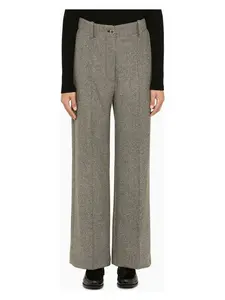 Patou Women's Herringbone Regular Trousers in Grey