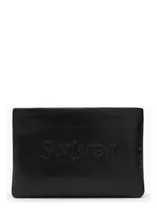 Saint Laurent Padded Leather Clutch Bag With Logo in Black