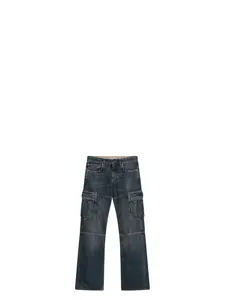 Balenciaga Women's Cargo Regular Jeans With A Faded Effect in Blue