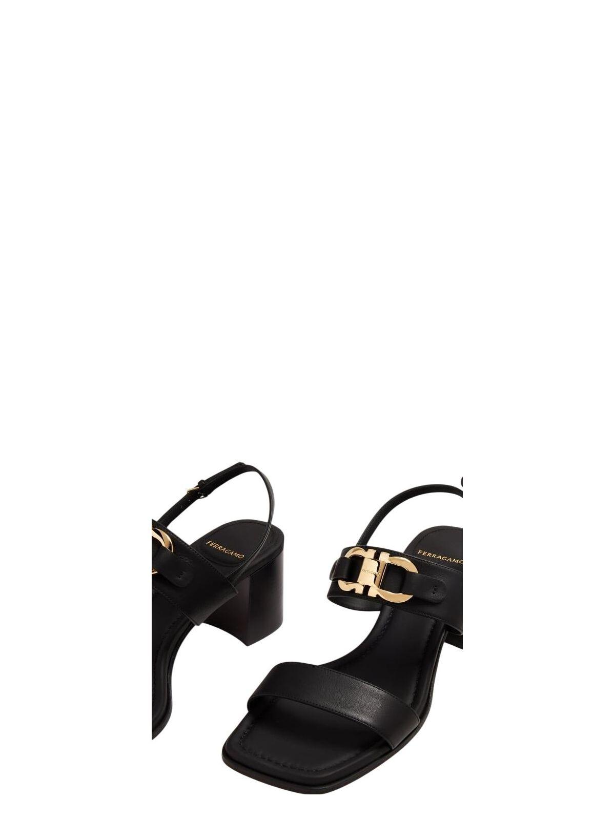Ferragamo Women's Gancini Black Wide Heel Sandals