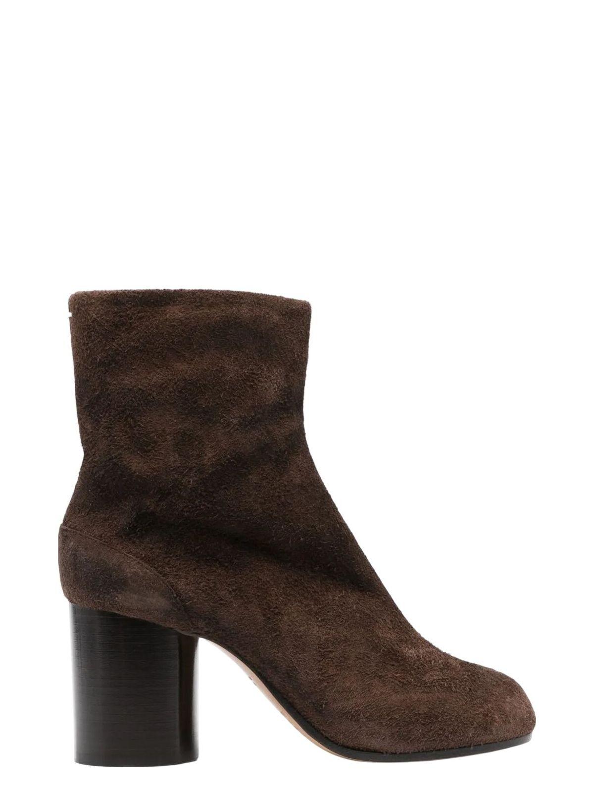 Maison Margiela Women's Tabi 80 Suede Ankle Boots in Brown