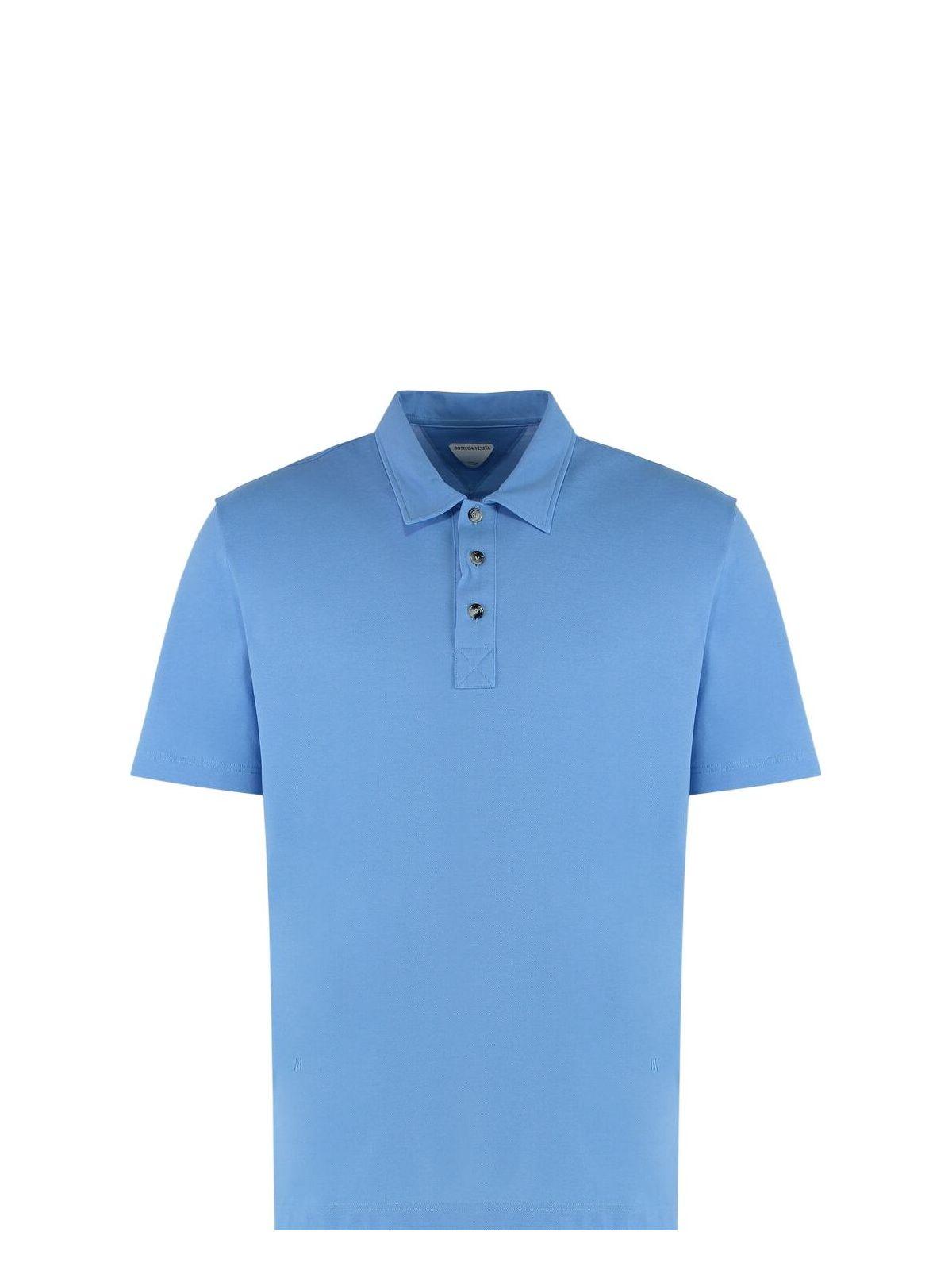 Bottega Veneta Men's Cotton-Piqué Polo Shirt in Light Blue