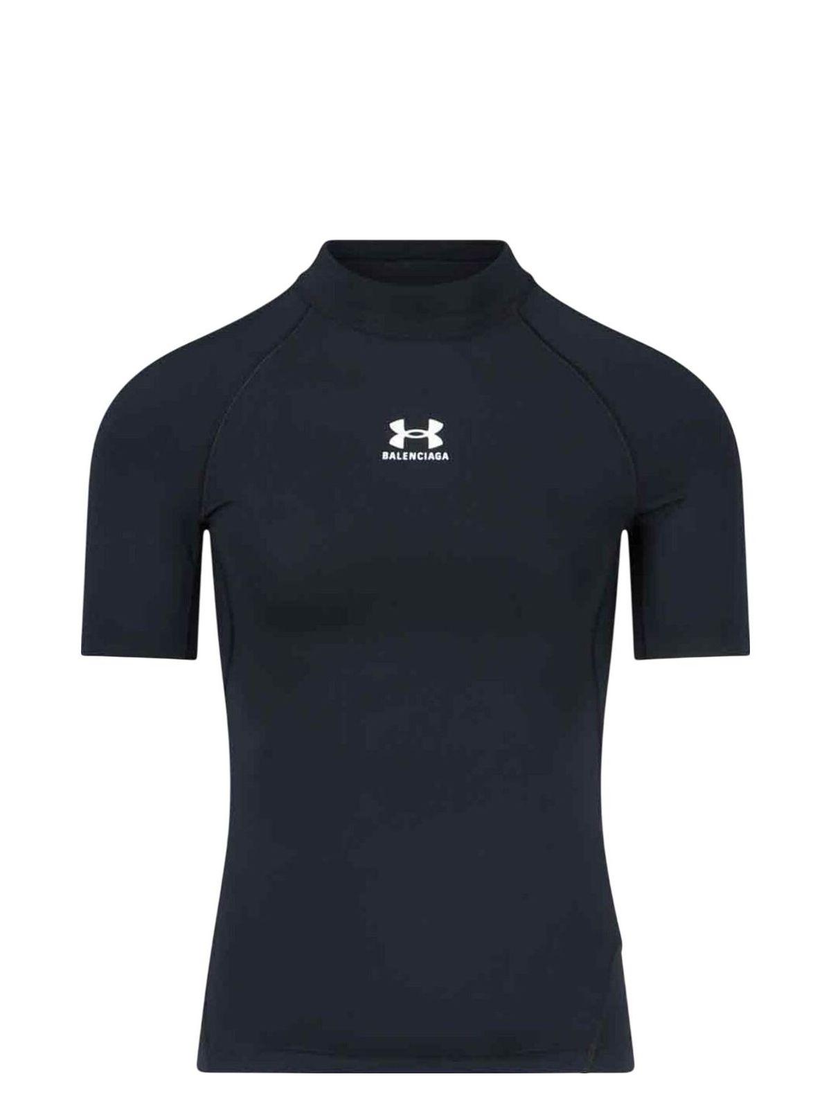 Balenciaga Mock Neck Short Sleeve T-Shirt in Black