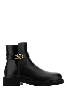 Valentino Garavani Black Leather Vlogo Ankle Boots