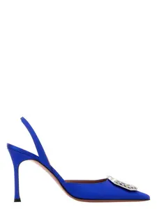 Amina Muaddi Electric Blue Satin Camelia Pumps