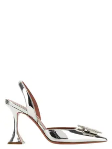 Amina Muaddi Leather Begum Pumps in Silver