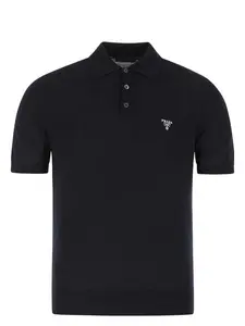 Prada Men's Midnight Wool Polo Shirt in Blue