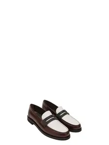 Brunello Cucinelli Women's Brown and White Loafers with Precious Clamp
