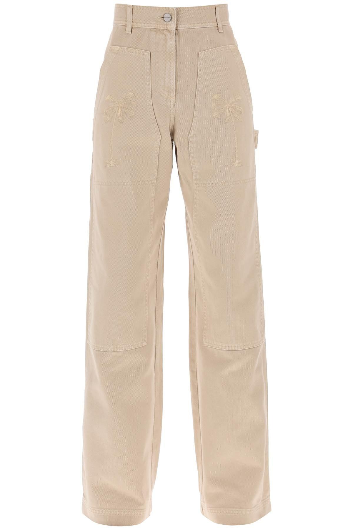 Palm Angels Women's Beige Denim Jeans and Cargo Pants
