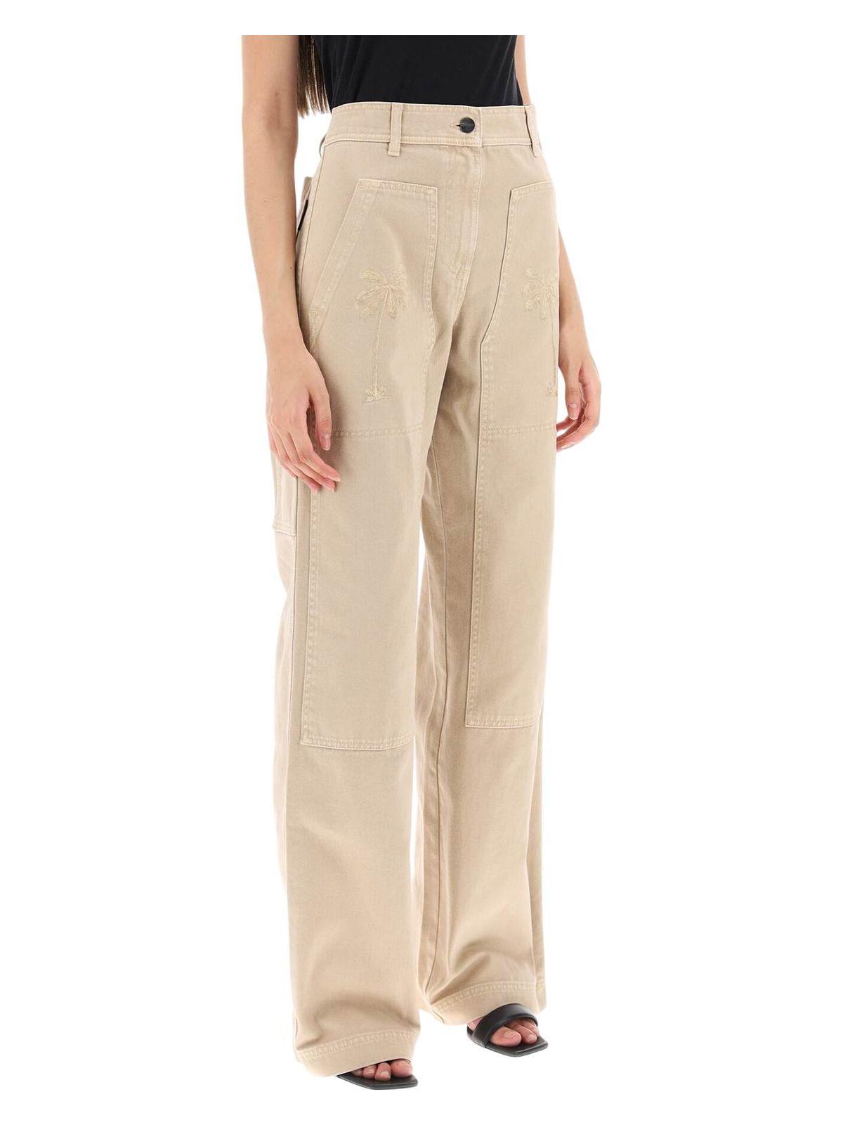 Palm Angels Women's Beige Denim Jeans and Cargo Pants