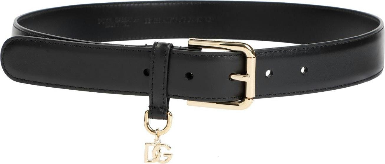 Dolce & Gabbana Women's Logo Charm Leather Belt in Black