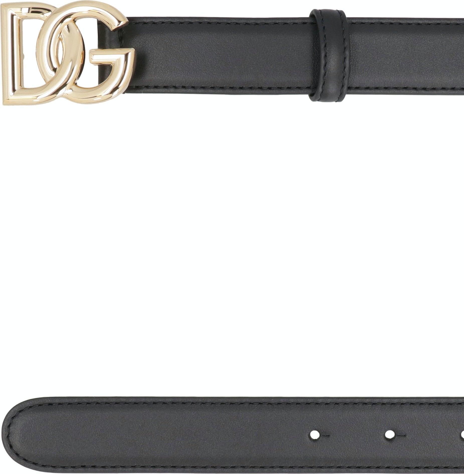 Dolce & Gabbana Women's Dg Logo Leather Belt in Black