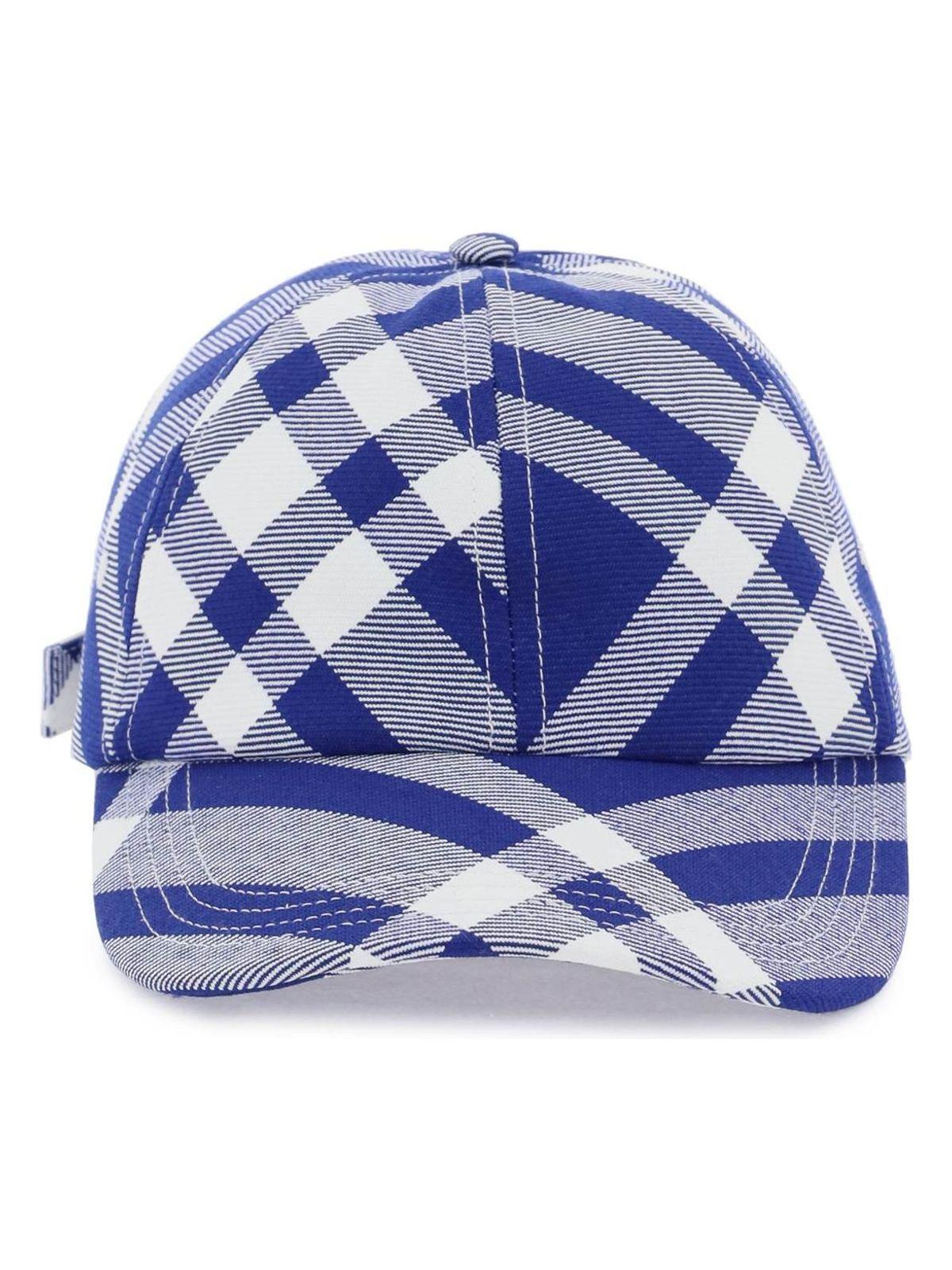 Burberry Monogram and Check Motif Baseball Cap in Blue