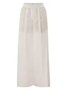 Brunello Cucinelli Women's Relaxed Light Cotton Trousers in White