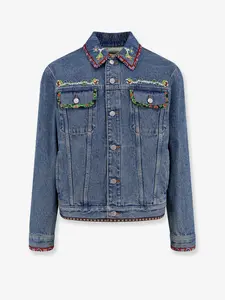 VALENTINO Denim jacket with multicolor embroidery