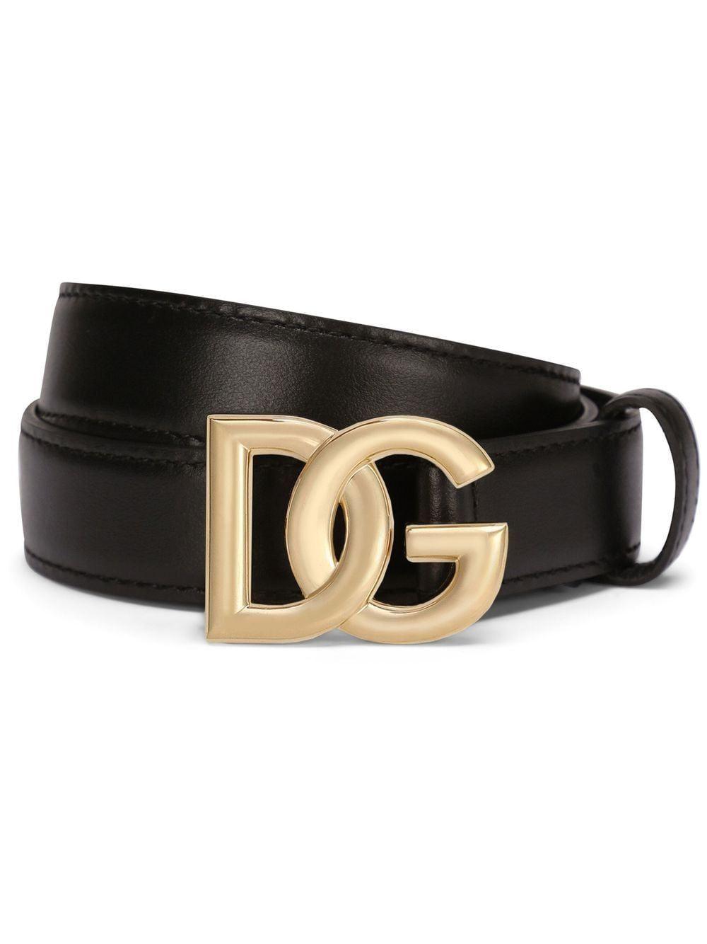 Dolce & Gabbana Women's Dg Logo Leather Belt in Black