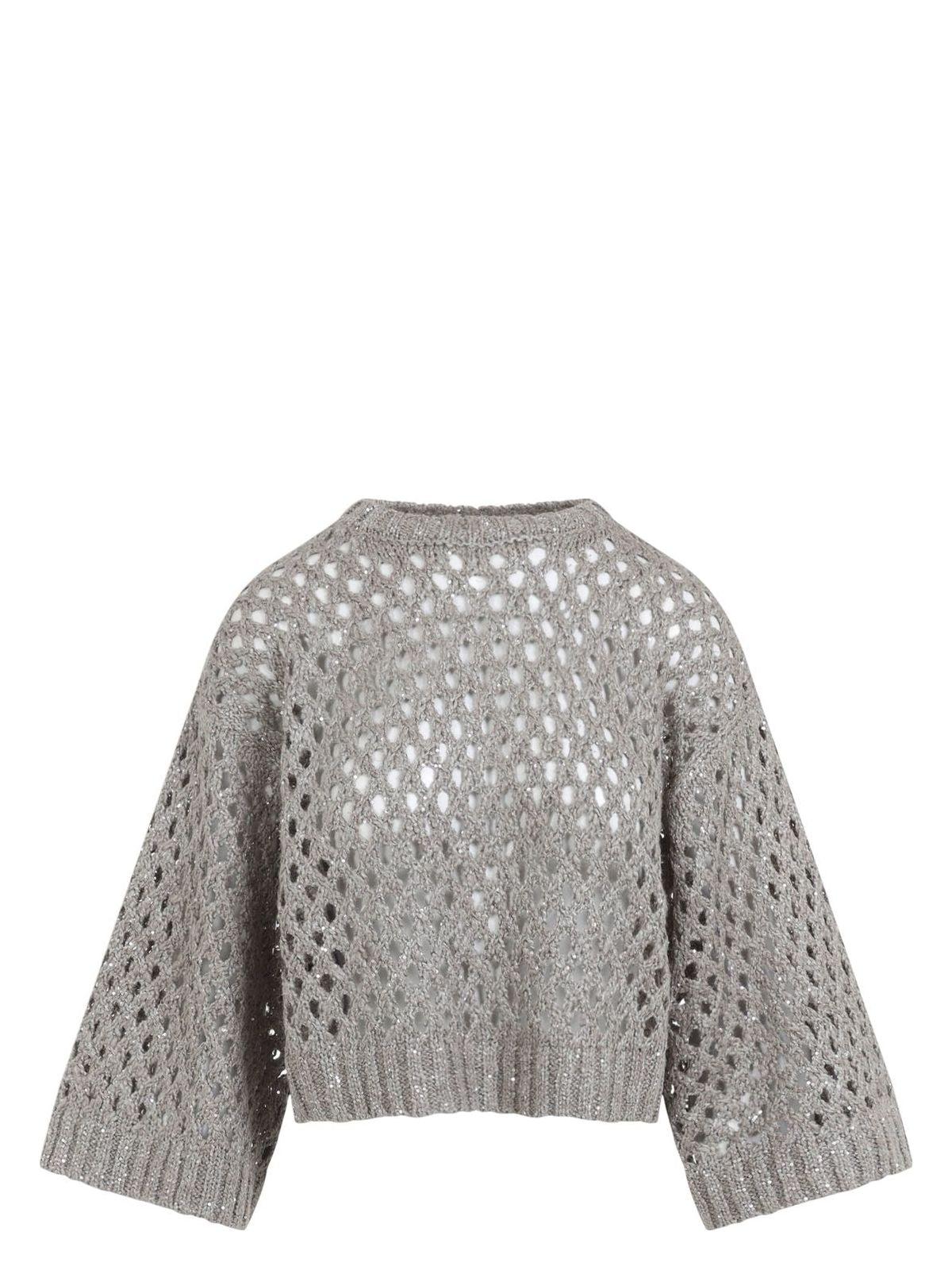 Brunello Cucinelli Women's Rete and Rustic Dazzling Net Cropped Sweater