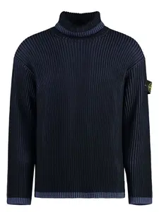 Stone Island Men's Wool Sweater and Virgin Wool Turtleneck Sweater in Blue