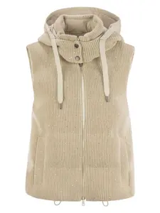 Brunello Cucinelli Women's Dazzling Cotton Knit Sleeveless Down Jacket