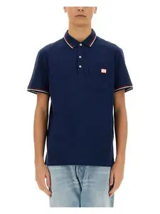 Valentino Garavani Valentino Men's Polo Shirt With Vlogo Patch in Blue