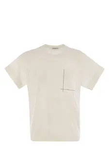 Brunello Cucinelli Women's Linen-Blend T-Shirt With Shiny Pocket Detail in White