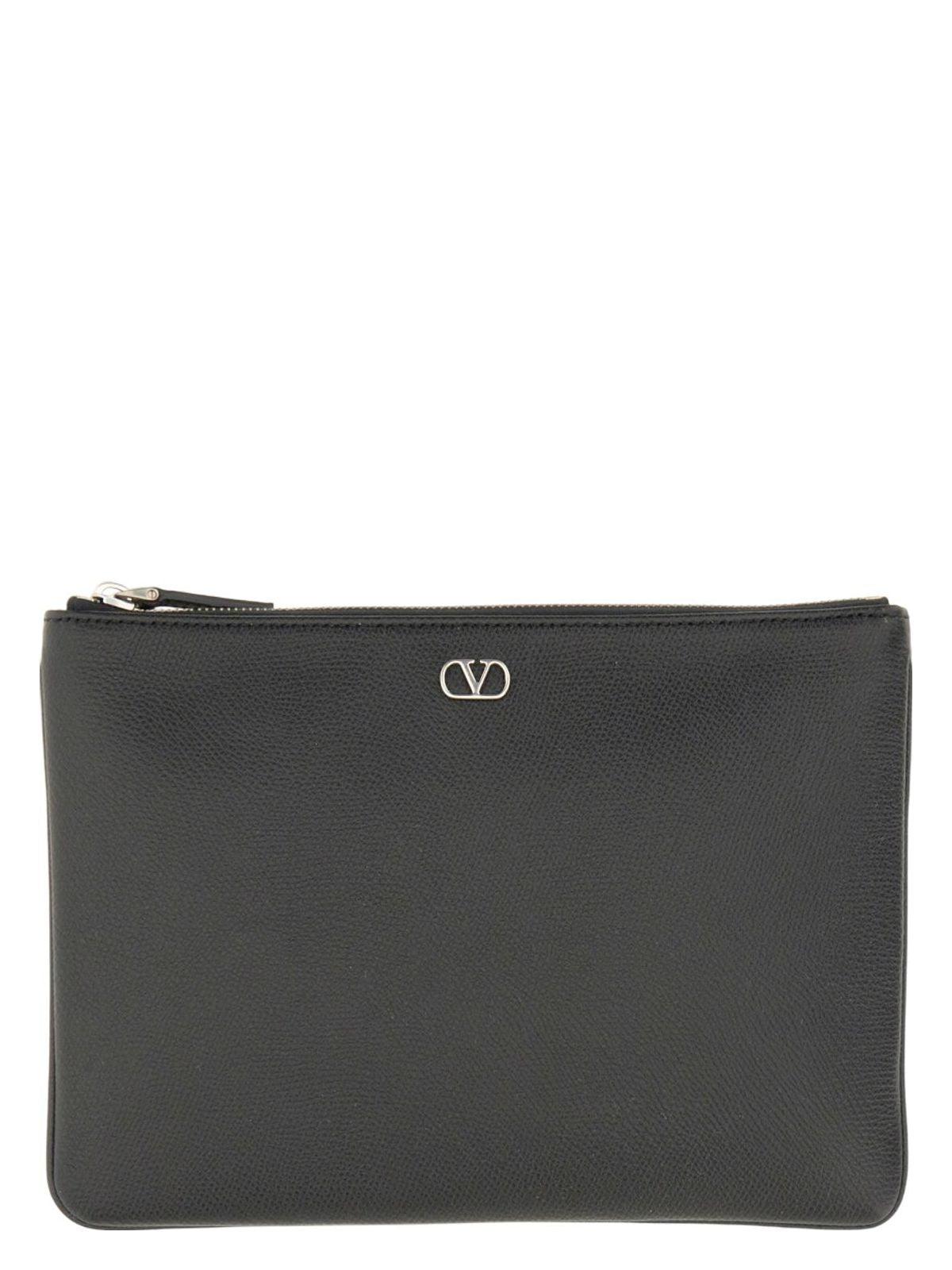 Valentino Garavani Men's Signature Vlogo Pouch in Garnet Calfskin