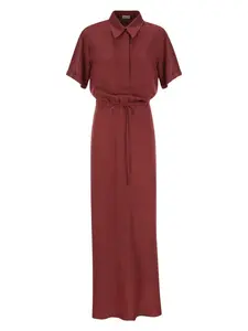 Brunello Cucinelli Women's Fluid Viscose And Linen Twill Dress With Necklace in Red