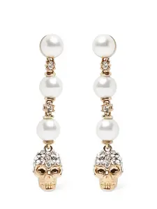 MCQUEEN Skull & Pearl Brass Earrings