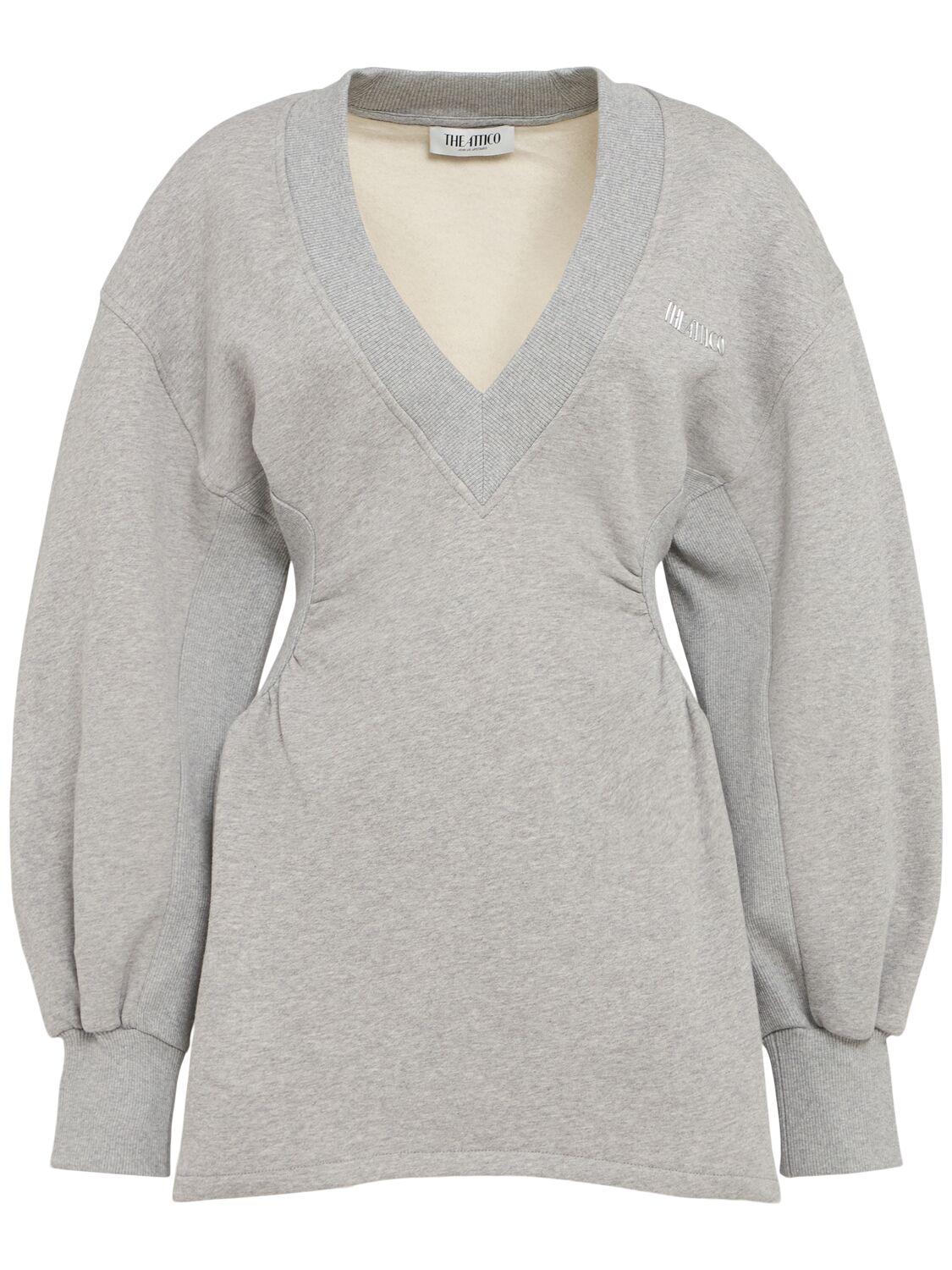 THE ATTICO Cotton Jersey V-neck Mini Dress