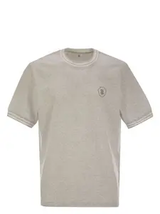 Brunello Cucinelli Men's Cotton T-Shirt With Printed Logo in Light Grey