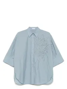 Brunello Cucinelli Women's Embroidered Cotton Shirt in Grey