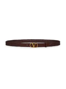VALENTINO GARAVANI Brown Woven Leather VLogo Signature Belt