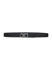 FERRAGAMO Black leather reversible Gancini belt