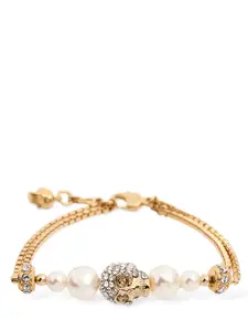 MCQUEEN Skull & Pearl Brass Bracelet