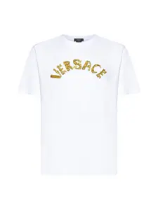 Versace Men's Logo Embroidery Cotton T-Shirt in White
