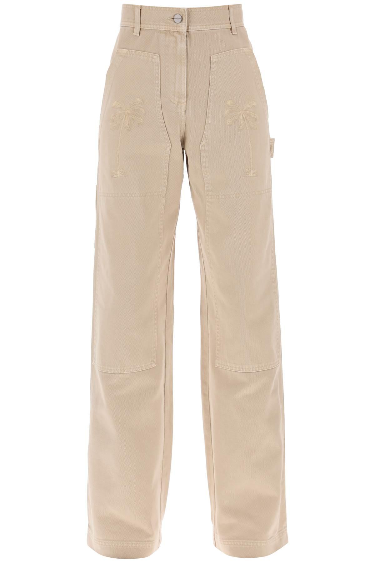 Palm Angels Women's Beige Denim Jeans and Cargo Pants