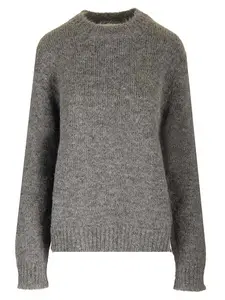 Jil Sander Oversized Grey Sweater With Ribbed Trim In Wool