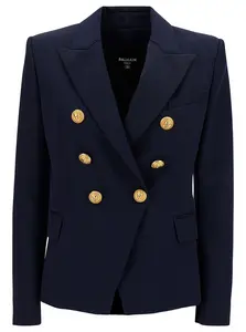 Balmain Women's Wool Double-Breasted Jacket in Blue