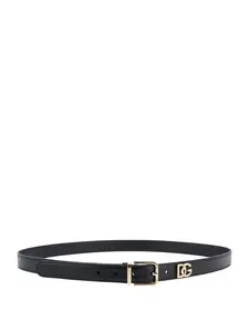 Dolce & Gabbana Women's Logo Plaque Calfskin Belt in Black