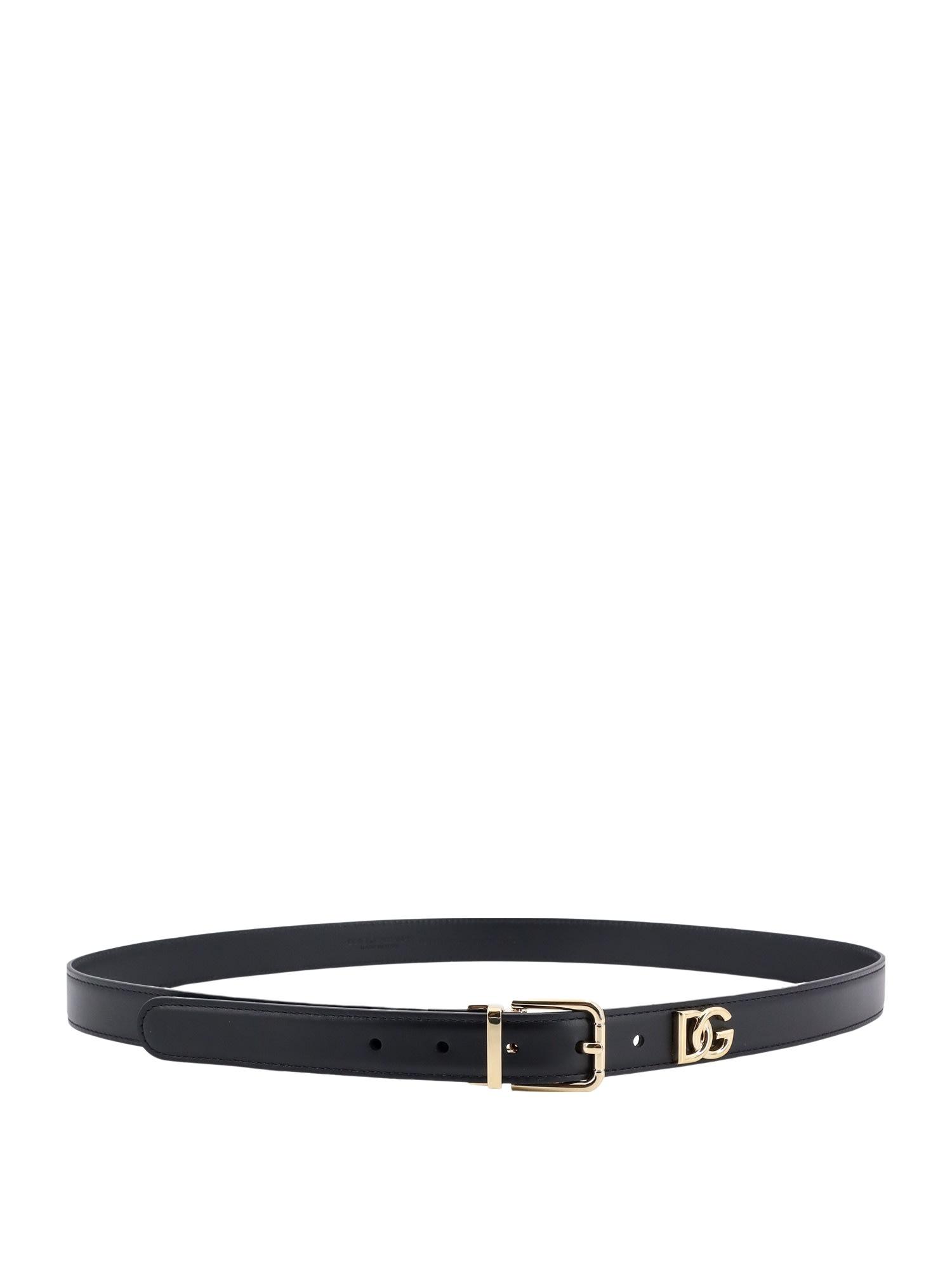 Dolce & Gabbana Women's Logo Plaque Calfskin Belt in Black