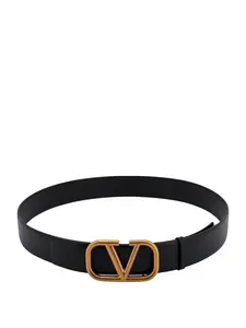 Valentino Garavani Black Leather Vlogo Belt