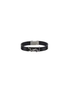 Saint Laurent Leather Bracelet With Logo in Black