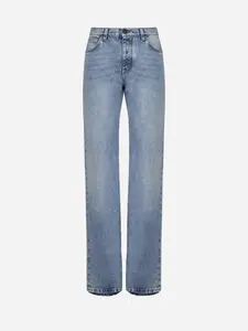 Balenciaga Women's Light Jeans With Distressed Hem in Blue