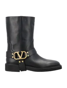Valentino Garavani Women's Leather Boots and V-Logo Biker Sneakers in Black