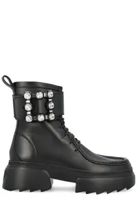 Roger Vivier Women's Leather Lace-Up Boot and Wallaviv Strass Buckle Leather Boots