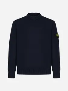 Stone Island Men's Long Sleeve Crew-Neck Sweater in Blue