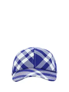 Burberry Monogram and Check Motif Baseball Cap in Blue