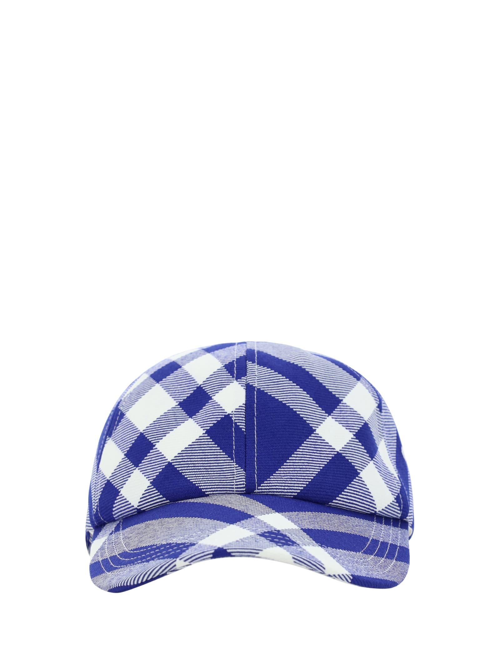 Burberry Monogram and Check Motif Baseball Cap in Blue